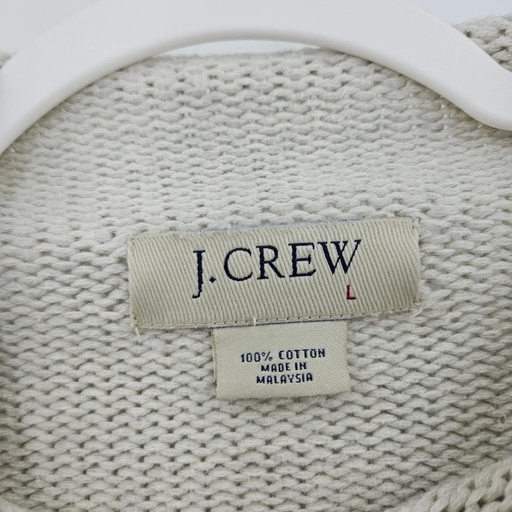 VTG J.Crew Roll Neck Sweater Ivory Cotton Heavy Knit Preppy Pullover Winter Sz L